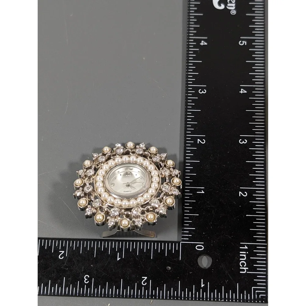 Silver Tone Faux Pearl Rhinestone Desk Clock Vanity Decor Working‎ New Battery